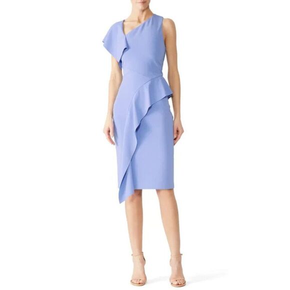 Parker Dresses & Skirts - Parker Black Shara Midi Dress Periwinkle Asymmetrical Ruffle NWT Size 4 Cocktail